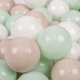 KiddyMoon Balles Colorées Plastique 7cm pour Piscine Enfant Bébé Fabriqué en EU, Beige Pastel/ Blanc/ Menthe