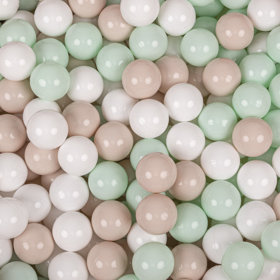 KiddyMoon Balles Colorées Plastique 7cm pour Piscine Enfant Bébé Fabriqué en EU, Beige Pastel/ Blanc/ Menthe
