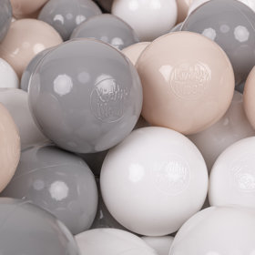 KiddyMoon Balles Colorées Plastique 7cm pour Piscine Enfant Bébé Fabriqué en EU, Beige Pastel/ Gris/ Blanc