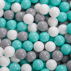 KiddyMoon Balles Colorées Plastique 7cm pour Piscine Enfant Bébé Fabriqué en EU, Blanc/ Gris/ Turquoise Clair