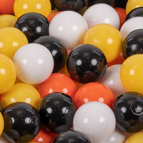 KiddyMoon Balles Colorées Plastique 7cm pour Piscine Enfant Bébé Fabriqué en EU, Noir/ Blanc/ Orange/ Jaune