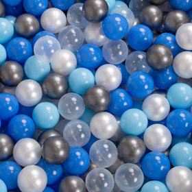 KiddyMoon Balles Colorées Plastique 7cm pour Piscine Enfant Bébé Fabriqué en EU, Perle/ Bleu/ Baby Bleu/ Transparent/ Argenté