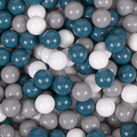 KiddyMoon Balles Colorées Plastique 7cm pour Piscine Enfant Bébé Fabriqué en EU, Turquoise Foncé/ Gris/ Blanc