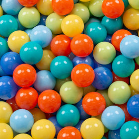 KiddyMoon Balles Colorées Plastique 7cm pour Piscine Enfant Bébé Fabriqué en EU, Vert Clair/ Orange/ Turquoise/ Bleu/ Babyblue/ Jaune