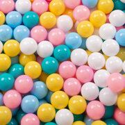 KiddyMoon Balles pour Piscine Colorées 6cm Plastique Enfant Bébé Fabriqué en EU, Blanc/ Jaune/ Baby Blue/ Rose Poudré/ Turquoise