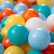 KiddyMoon Balles pour Piscine Colorées 6cm Plastique Enfant Bébé Fabriqué en EU, Blanc/ Jaune/ Orange/ Baby Blue/ Turquoise