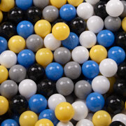 KiddyMoon Balles pour Piscine Colorées 6cm Plastique Enfant Bébé Fabriqué en EU, Noir/ Blanc/ Gris/ Bleu/ Jaune