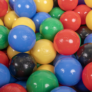 KiddyMoon Balles pour Piscine Colorées 6cm Plastique Enfant Bébé Fabriqué en EU, Noir/ Jaune/ Bleu/ Rouge/ Vert