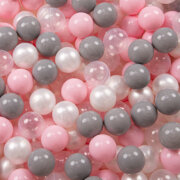 KiddyMoon Balles pour Piscine Colorées 6cm Plastique Enfant Bébé Fabriqué en EU, Perle/ Gris/ Transparent/ Rose Poudré