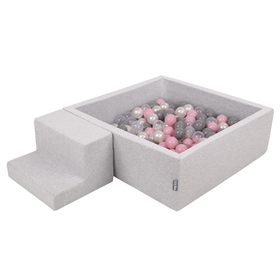 KiddyMoon Foam Playground for Kids with Square Ballpit, Lightgrey: Pearl/ Grey/ Transparent/ Powderpink