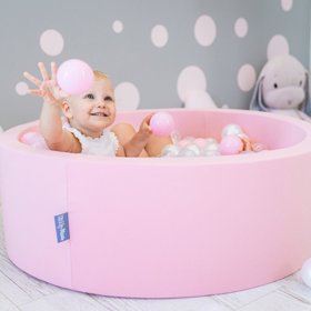 KiddyMoon Piscine À Balles Grande Rond pour Bébé, Fabriqué en UE, Rose: Rose Poudré-Perle-Transparent