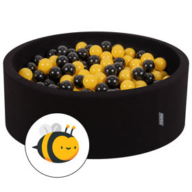 KiddyMoon Piscine à Balles 7Cm pour Bébé Rond Fabriqué En UE, Abeille:  Noir/ Jaune