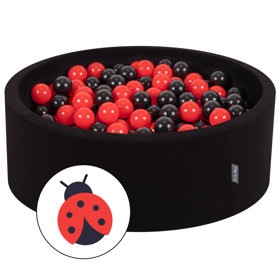 KiddyMoon Piscine à Balles 7Cm pour Bébé Rond Fabriqué En UE, Coccinelle:  Noir/ Rouge