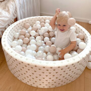 KiddyMoon Piscine à Balles 7Cm pour Bébé Rond Fabriqué En UE, Or-Ecru: Beige Pastel/ Blanc/ Perle