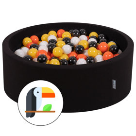 KiddyMoon Piscine à Balles 7Cm pour Bébé Rond Fabriqué En UE, Toucan:  Noir/ Blanc/ Orange/ Jaune