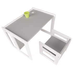 KiddyMoon Table Et Chaise pour Enfants Petit Bureau TC-002, Blanc/ Gris