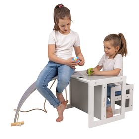 KiddyMoon Table Et Chaise pour Enfants Petit Bureau TC-002, Blanc/ Gris