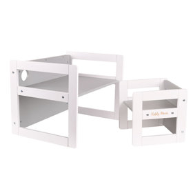 KiddyMoon Table Et Chaise pour Enfants Petit Bureau TC-002, Blanc/ Gris