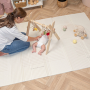 KiddyMoon Tapis de Jeu pour Enfant Bébé Tapis Mousse Tapis de Sol Tapis d'éveilBebe Reversible Stimulation De L'Imagination Pliable Pour L'Intérieur Et L'Extérieur, Beige-Rayures