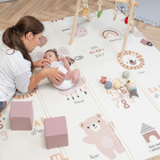 KiddyMoon Tapis de Jeu pour Enfant Bébé Tapis Mousse Tapis de Sol Tapis d'éveilBebe Reversible Stimulation De L'Imagination Pliable Pour L'Intérieur Et L'Extérieur, Brun-Éléphant