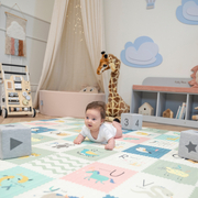 KiddyMoon Tapis de Jeu pour Enfant Bébé Tapis Mousse Tapis de Sol Tapis d'éveilBebe Reversible Stimulation De L'Imagination Pliable Pour L'Intérieur Et L'Extérieur, Brun-Éléphant