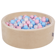 KiddyMoon Velours Piscine à Balles 7Cm pour Bébé Rond Fabriqué en EU, Beige Sableux:  Babyblue/ Rose Poudré/ Perle