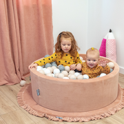 KiddyMoon Velours Piscine à Balles 7Cm pour Bébé Rond Fabriqué en EU, Beige Sableux:  Beige Pastel/ Blanc/ Perle