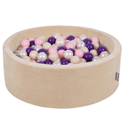 KiddyMoon Velours Piscine à Balles 7Cm pour Bébé Rond Fabriqué en EU, Beige Sableux:  Beige Pastel/ Rose Poudré/ Perle/ Violet