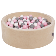 KiddyMoon Velours Piscine à Balles 7Cm pour Bébé Rond Fabriqué en EU, Beige Sableux:  Blanc/ Gris/ Rose Poudré