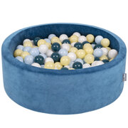 KiddyMoon Velours Piscine à Balles 7Cm pour Bébé Rond Fabriqué en EU, Bleu Lagune:  Turquoise Foncé/ Bleu Pastel/ Jaune Pastel/ Blanc