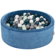 KiddyMoon Velours Piscine à Balles 7Cm pour Bébé Rond Fabriqué en EU, Bleu Lagune:  Turquoise Foncé/ Gris/ Blanc/ Menthe