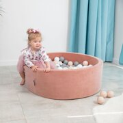 KiddyMoon Velours Piscine à Balles 7Cm pour Bébé Rond Fabriqué en EU, Rose Des Sables:  Beige Pastel/ Blanc/ Perle