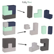 KiddyMoon blocs mous pour bébé cubes de construction en mousse, Mix:  Gris Clair/ Gris Foncé/ Bleu Foncé/ Menthe