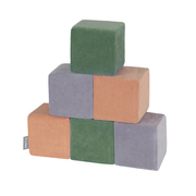 KiddyMoon blocs mous pour bébé cubes de construction en mousse housse velours, Cubes:  Vert Forêt-Rose De Sables-Gris De Montagnes