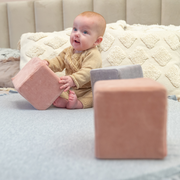 KiddyMoon blocs mous pour bébé cubes de construction en mousse housse velours, Cubes:  Vert Forêt-Rose De Sables-Gris De Montagnes