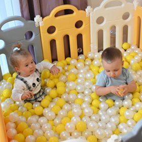 Parc Bébé Pliable avec Balles Colorées Pour Enfants, Blanc-Jaune: Jaune/ Perle