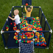 Parc Bébé avec Balles Plastiques Aire De Jeu Pliable Basket Football, Bleu Foncé: Jaune/ Vert/ Bleu/ Rouge/ Orange