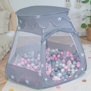 Tente Château Avec Les Balles Plastiques Piscine à Balles Pour Enfants, Gris:  Perle-Gris-Transparent-Rose Poudré