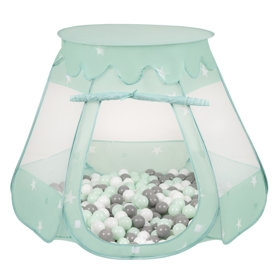 Tente Château Avec Les Balles Plastiques Piscine à Balles Pour Enfants, Menthe: Blanc/ Gris/ Menthe