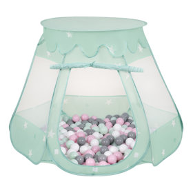 Tente Château Avec Les Balles Plastiques Piscine à Balles Pour Enfants, Menthe: Blanc/ Gris/ Menthe/ Rose Poudré