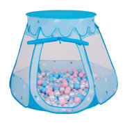 Tente Château Pour Enfants Tente de Jeu Avec Balles Colorées Jouet Cabane Pop-up Château Facile À Monter Maison de Jeu Pour Intérieur et Extérieur, Bleu:  Babyblue-Rose Poudré-Perle