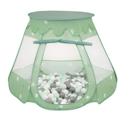 Tente Château Pour Enfants Tente de Jeu Avec Balles Colorées Jouet Cabane Pop-up Château Facile À Monter Maison de Jeu Pour Intérieur et Extérieur, Menthe: Blanc/ Gris/ Menthe