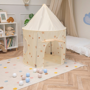 Tente de Jeu Pour Enfants Château Maison de Jeu En Forme De Pavillon De Jeu Avec Balles Pliable Tente Pop-Up Enfant Motifs D'Étoiles Et De Cœurs, Beige Clair