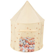 Tente de Jeu Pour Enfants Château Maison de Jeu En Forme De Pavillon De Jeu Avec Balles Pliable Tente Pop-Up Enfant Motifs D'Étoiles Et De Cœurs, Beige Clair:  Beige Pastel/ Bleu Pastel/ Saumon