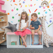 banquette avec étagères pour les enfants KiddyMoon, Blanc/ Rose Des Sables