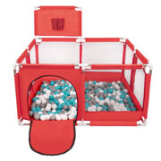parc bébé avec balles plastiques aire de jeu pliable basket , Rouge: Gris/ Blanc/ Turquoise