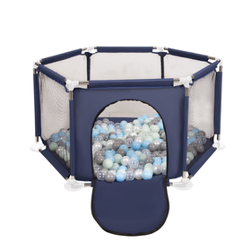 parc bébé hexagonal pliable avec balles plastiques, Bleu: Perle/ Gris/ Transparent/ Babyblue/ Menthe