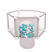 parc bébé hexagonal pliable avec balles plastiques , Gris: Gris/ Blanc/ Turquoise