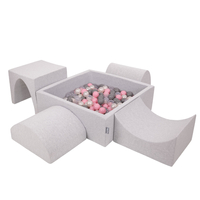 KiddyMoon Aire De Jeux en Mousse avec Carré Piscine À Balles pour Enfants, gris clair: perle/gris/transparent/rose poudré, Piscine (300 Balles) + Version 1