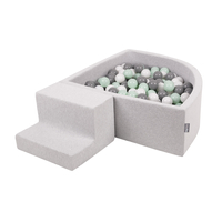 KiddyMoon Aire De Jeux en Mousse avec Quart Angulaire Piscine À Balles pour Bébé, gris clair: blanc/gris/menthe, Piscine (100 Balles) + Marches